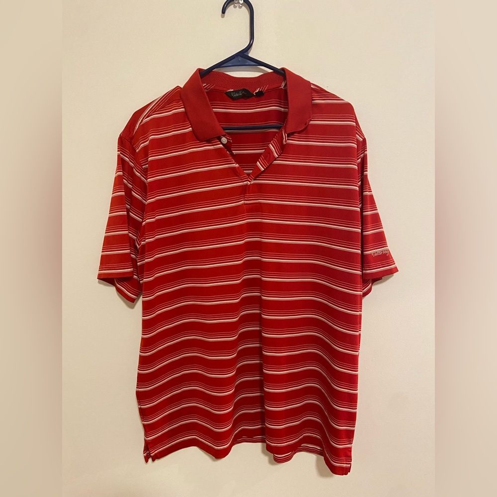 Walter Hagen Red Striped Polyester Golf Polo (Large)